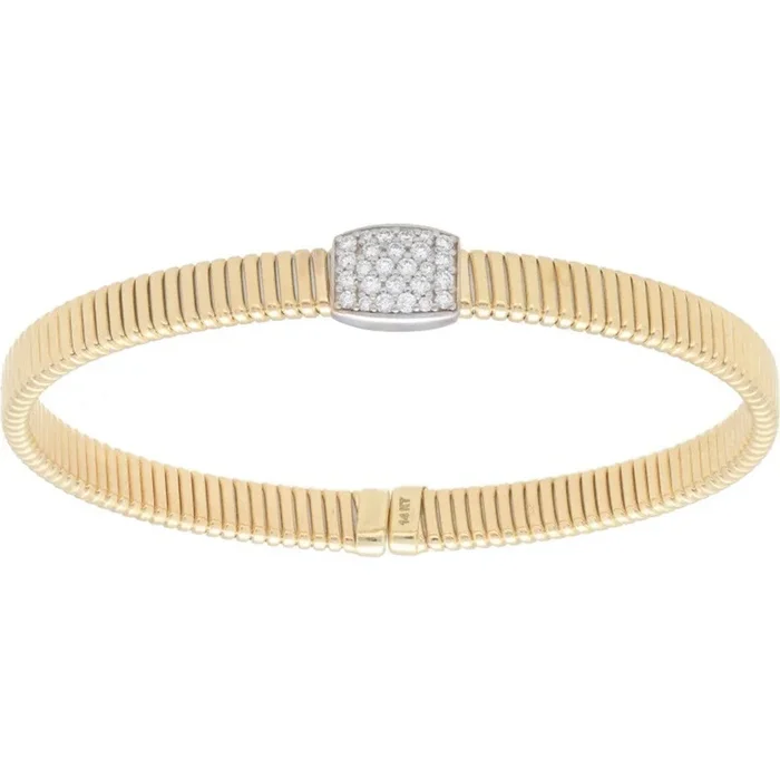 Sofer Jewelry – 14K Yellow Gold Flexible Bangle With Diamond Pave Square with 0.29 Carats of Diamonds