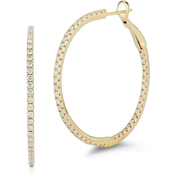 Sofer Jewelry – 14K Yellow Gold Inside and Outside Diamond Hoop Earrings, 1.50 Inches with 1.53 Carats of Diamonds