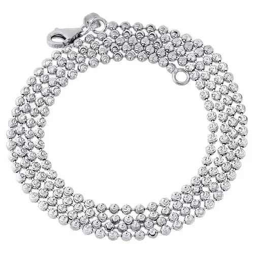 Solid 10K White Gold 1.5MM Moon Cut Italian Beaded Chain Necklace 18 – 32 Inches