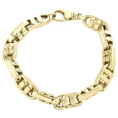 Solid 14K Yellow Gold 10mm Fancy Statement Link Mens Italian Made Bracelet 9″