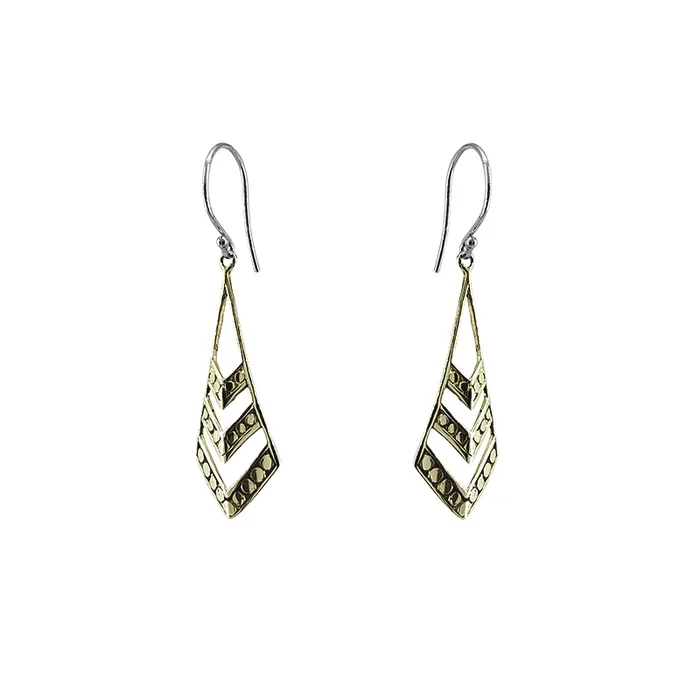 Solid Brass Long Chevron Dangle Earring