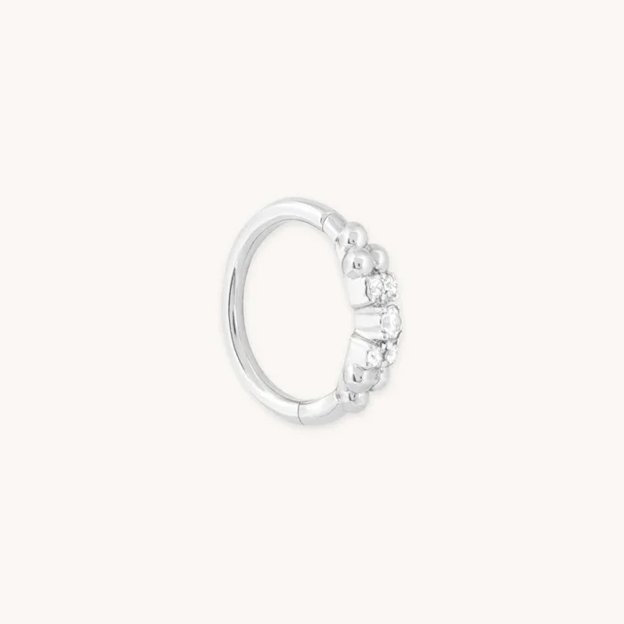 Solid White Gold Beaded Crystal Piercing Hoop