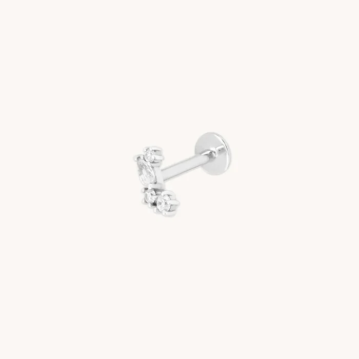 Solid White Gold Double Topaz Piercing Stud