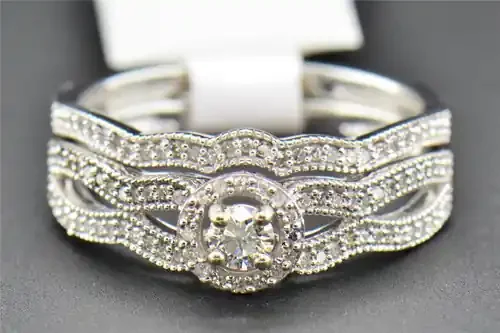 Solitaire Diamond Bridal Set Round Pave Engagement Ring 10K White Gold 0.40 Ct