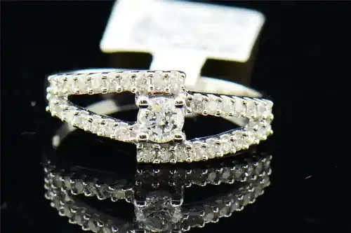Solitaire Diamond Engagement Ring 14K White Gold Round Cut 1/2 Ct Split Design