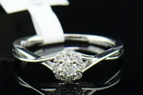 Solitaire Diamond Halo Engagement Ring 14K White Gold Round Cut 0.28 Ct