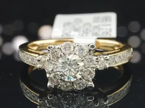 Solitaire Diamond Halo Engagement Ring 14K Yellow Gold Round Cut 1 Ct