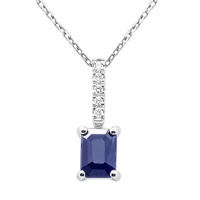 SPECIAL! 1.02ct G SI 14K White Gold Diamond & Blue Sapphire Gemstone Pendant Necklace 18″ Chain
