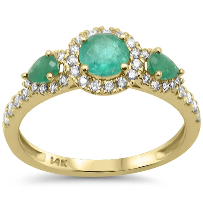 SPECIAL! 1.04ct G SI 14K Yellow Gold Diamond & Emerald Gemstone Three Stone Band Ring Size 6.5