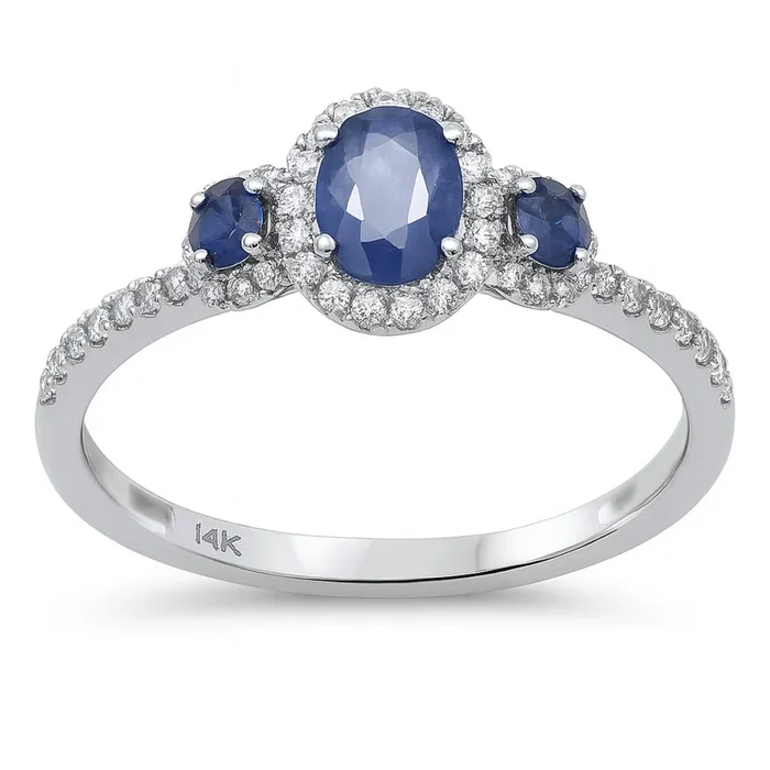SPECIAL! 1.10ct G SI 14K White Gold Diamond & Blue Sapphire Gemstone Ring Size 6.5