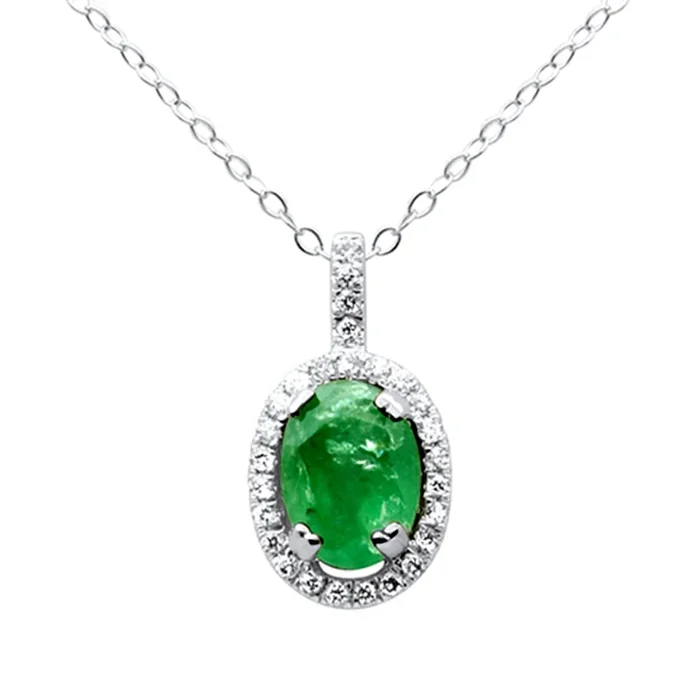 SPECIAL! 1.11ct G SI 14K White Gold Diamond & Emerald Gemstone Pendant Necklace 18″