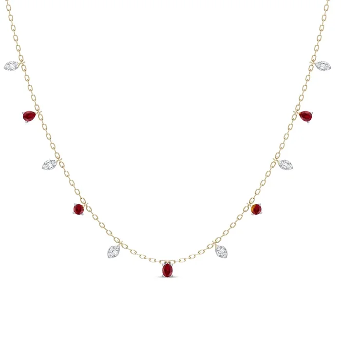 SPECIAL! 1.11ct G SI 14K Yellow Gold Diamond & Ruby Gemstone Pendant Necklace 16+2″ Long