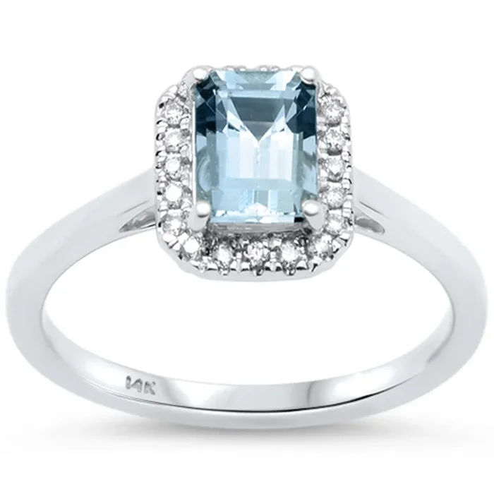 SPECIAL!1.12ct G SI 14K White Gold Diamond & Aquamarine Gemstone Ring Size 6.5