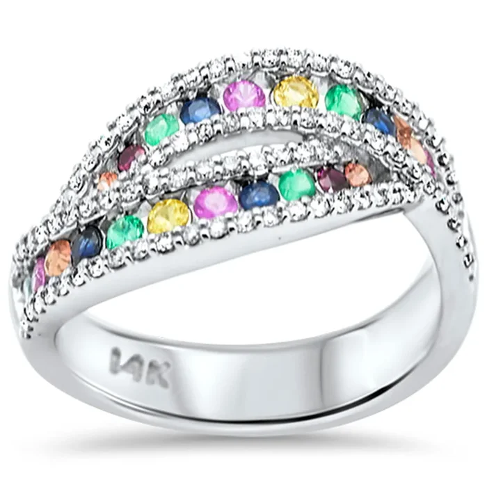 SPECIAL! 1.13ct G SI 14K White Gold Diamond Multi Color Ring Band Size 6.5