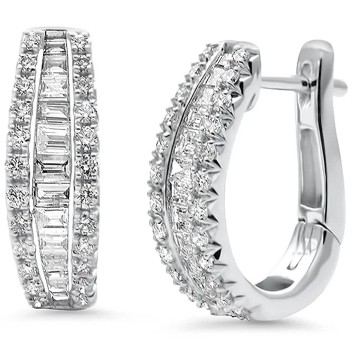 SPECIAL! 1.18ct G SI 14K White Gold Round & Baguette Diamond Earrings Lever Backings