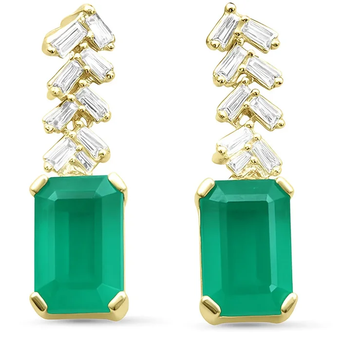 SPECIAL!1.19ct G SI 14K Yellow Gold Diamond & Emerald Gemstone Earrings