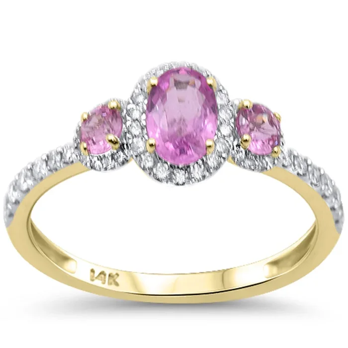SPECIAL! 1.23ct G SI 14K Yellow Gold Diamond & Pink Sapphire Gemstone Three Stone Ring Size 6.5