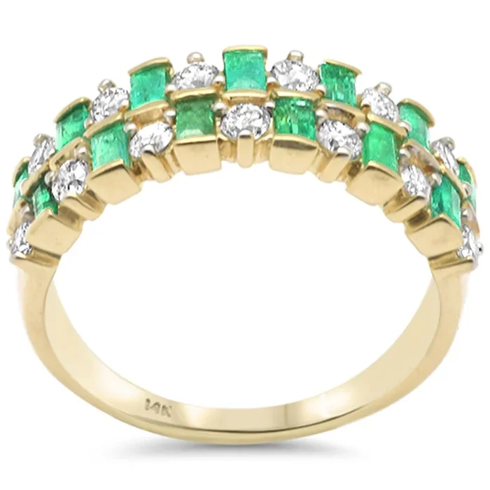 SPECIAL! 1.27ct G SI 14K Yellow Gold Diamond & Emerald Gemstone Band Ring Size 6.5