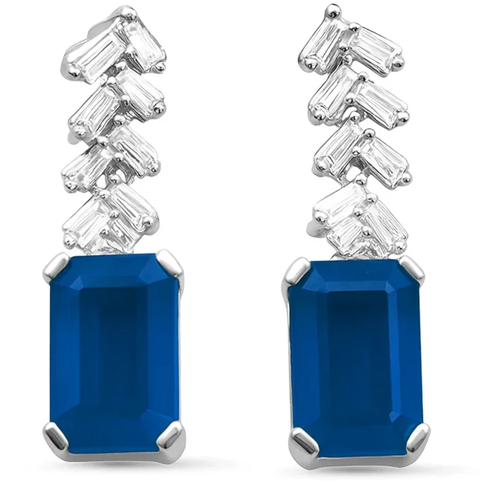 SPECIAL!1.30ct G SI 14K White Gold Diamond & Blue Sapphire Gemstone Earrings