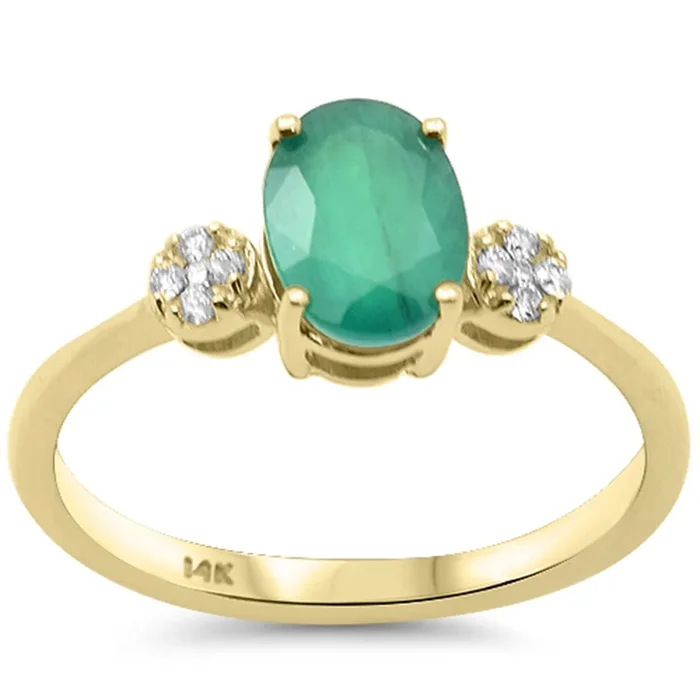SPECIAL! 1.36ct G SI 14K Yellow Gold Oval Shape Emerald Gemstone & Diamond Ring Size 6.5