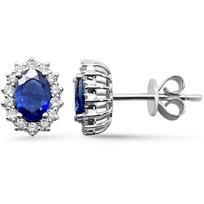 SPECIAL!1.38ct G SI 14K White Gold Diamond & Blue Sapphire Gemstone Earrings