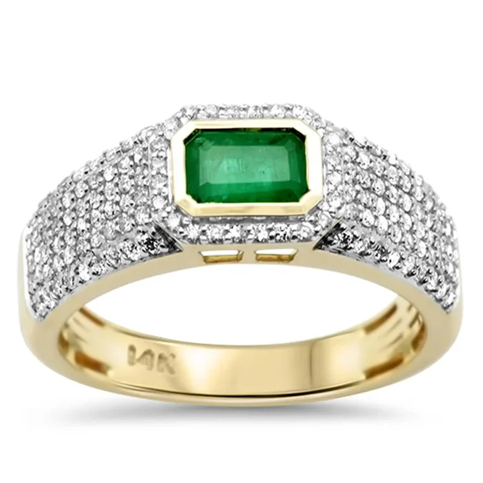 SPECIAL!1.48ct G SI 14K Yellow Gold Diamond & Emerald Gemstone Band Ring Size 6.5