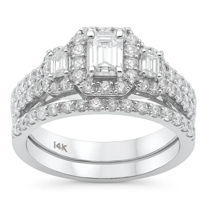 SPECIAL!1.54ct G SI 14K White Gold Diamond Three Emerald Cut Stone Engagement Ring Size 6.5