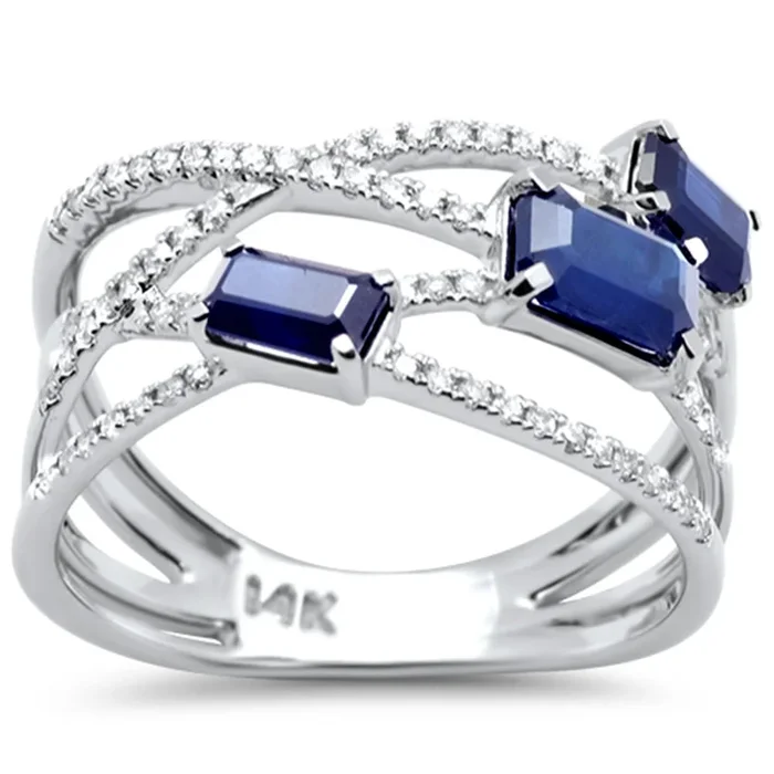 SPECIAL!1.69ct G SI 14K White Gold Diamond & Blue Sapphire Gemstone Ring Size 6.5