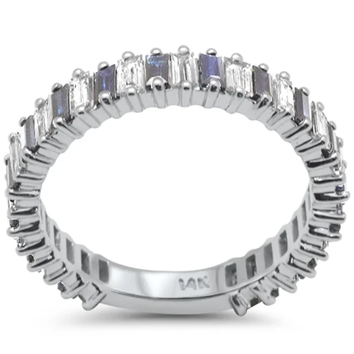 SPECIAL! 1.77ct G SI 14K White Gold Diamond Blue Sapphire Eternity Band Ring Size 6.5