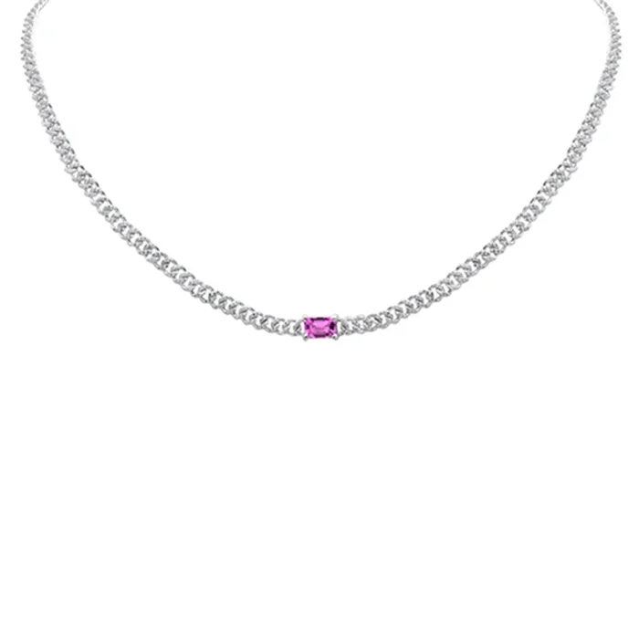 SPECIAL! 1.78ct G SI 14K White Gold Diamond & Pink Sapphire Cuban Chain Necklace 13+3″ Ext