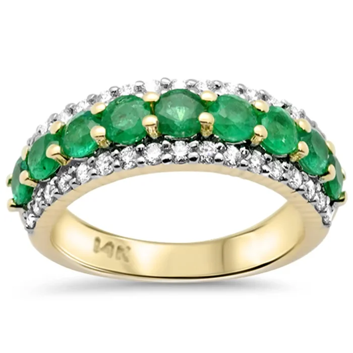 SPECIAL!1.79ct G SI 14K Yellow Gold Diamond & Emerald Gemstone Band Ring Size 6.5
