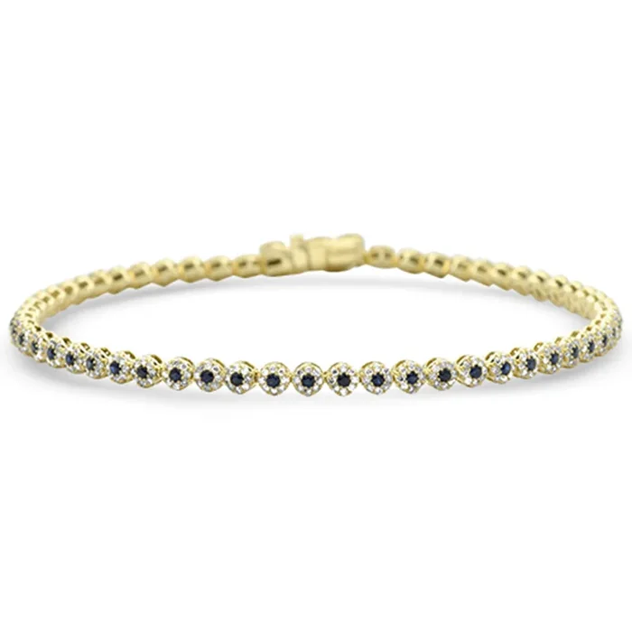 SPECIAL! 1.87ct G SI 14K Yellow Gold Diamond & Blue Sapphire Tennis Bracelet 7.25″ Long