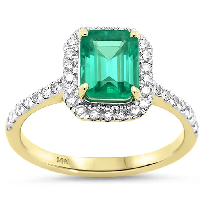 SPECIAL!1.91ct G SI 14K Yellow Gold Diamond & Emerald Gemstone Ring Size 6.5