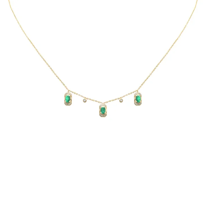 SPECIAL! .12ct G SI 14K Yellow Gold Diamond & Emerald Gemstones Pendant Necklace 16+2″ Long