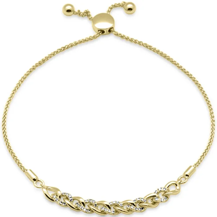 SPECIAL!.16ct G SI 14K Yellow Gold Diamond Adjustable Bola Bracelet 7.25″ Long Adjustable