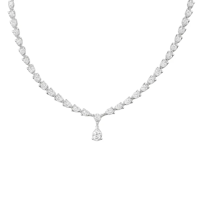 SPECIAL! 19.24ct G SI Center 1.01ct 14K White Gold Pear Shape Diamond Pendant Necklace 16″ Long