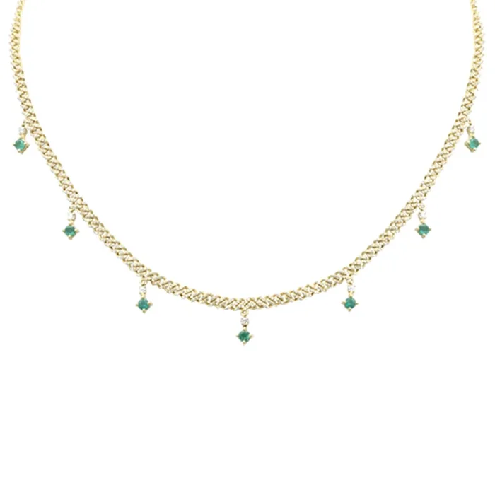 SPECIAL! 2.02ct G SI 14K Yellow Gold Diamond & Emerald Cuban Link Necklace 12″ + 2″ EXT