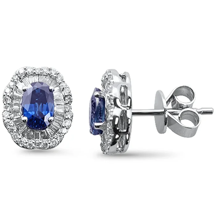 SPECIAL!2.05ct G SI 14K White Gold Diamond & Blue Sapphire Gemstone Earrings