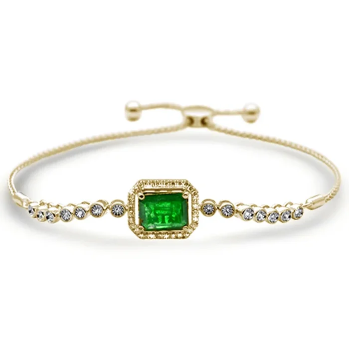 SPECIAL! 2.07ct G SI 14K Yellow Gold Diamond & Emerald Adjustable Gemstone Bola Bracelet