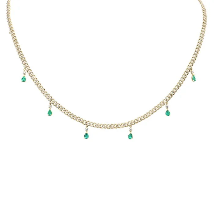 SPECIAL! 2.22ct G SI 14K Yellow Gold Diamond & Emerald Gemstone Dangling Cuban Necklace 14″+2″ EXT