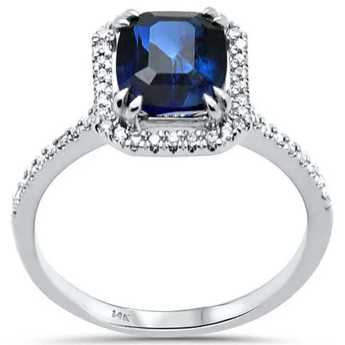 SPECIAL! 2.59ct G SI 14K White Gold Diamond & Blue Sapphire Gemstone Ring Size 6.5