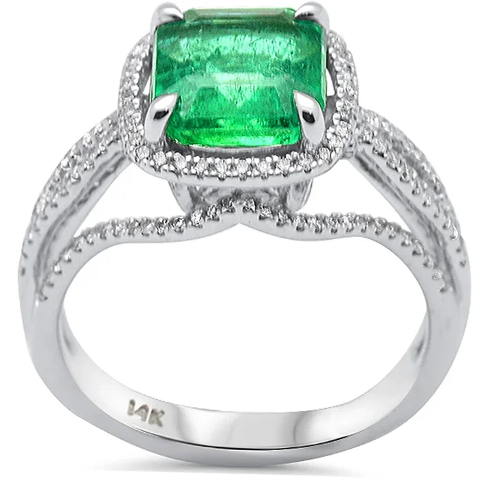 SPECIAL! 2.87ct G SI 14K White Gold Diamond & Natural Emerald Gemstone Ring Size 6.5