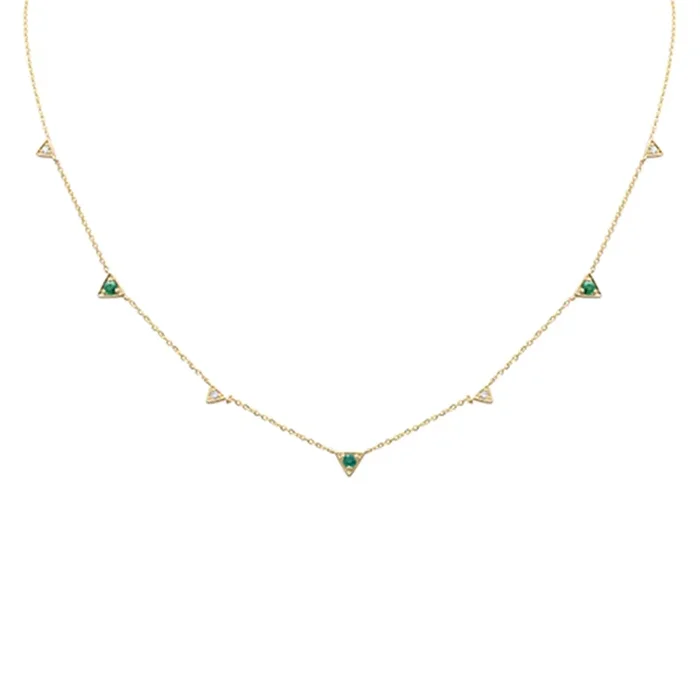 SPECIAL! .23ct G SI 14K Yellow Gold Diamond & Emerald Gemstones Pendant Necklace 16+2″ Long