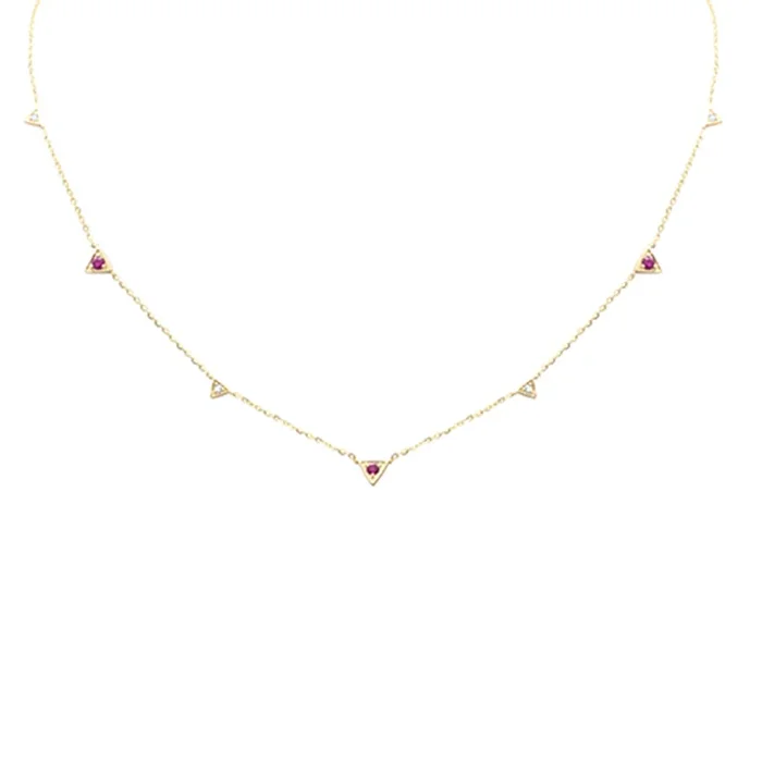 SPECIAL! .25ct G SI 14K Yellow Gold Diamond & Ruby Gemstones Pendant Necklace 16+2″ Long