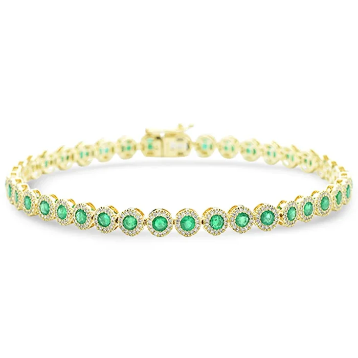 SPECIAL!3.22ct G SI 14K Yellow Gold Diamond & Emerald Gemstone Bezel Tennis Bracelet 7.25″ Long