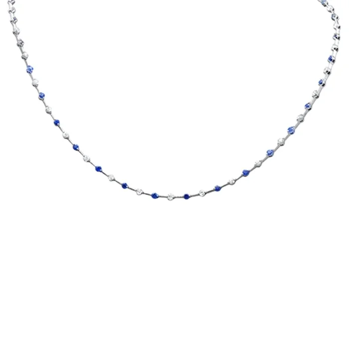 SPECIAL! 3.28ct G SI 14K White Gold Diamond & Blue Sapphire Necklace 16″Long