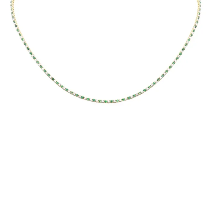 SPECIAL! 3.46ct G SI 14K Yellow Gold Diamond & Green Emerald Tennis Necklace 12+4″ Ext