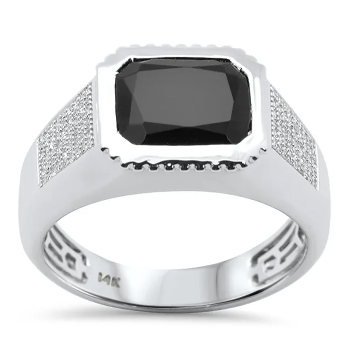 SPECIAL!3.96ct G SI 14K White Gold Diamond & Black Onyx Gemstone Men’s Band Ring Size 10