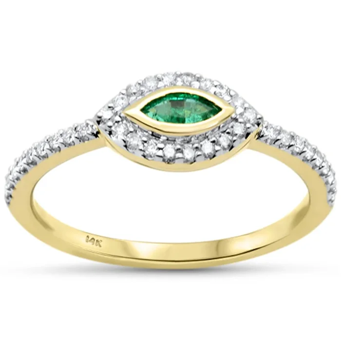 SPECIAL!.33ct G SI 14K Yellow Gold Diamond & Emerald Gemstone Evil Eye Band Ring Size 6.5