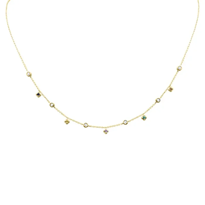 SPECIAL! .33ct G SI 14K Yellow Gold Diamond & Multi Color Gemstone Necklace 16″ + 2″ Ext